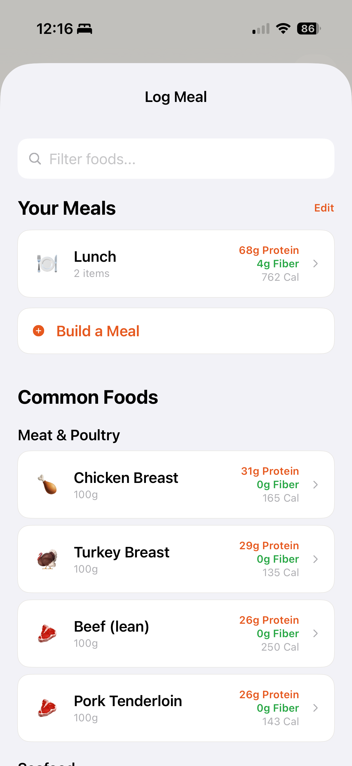 Meal logging with saved meals