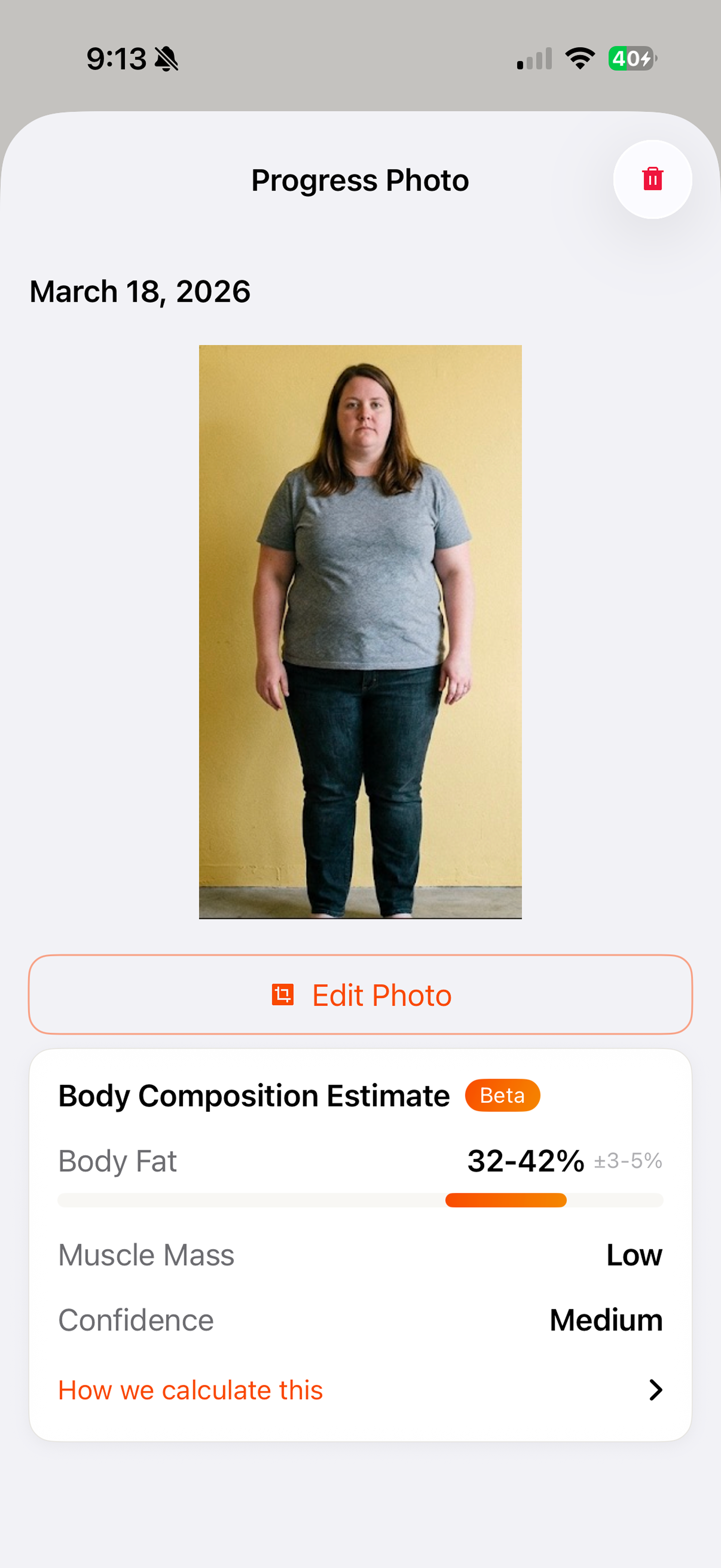 AI body composition analysis from progress photos