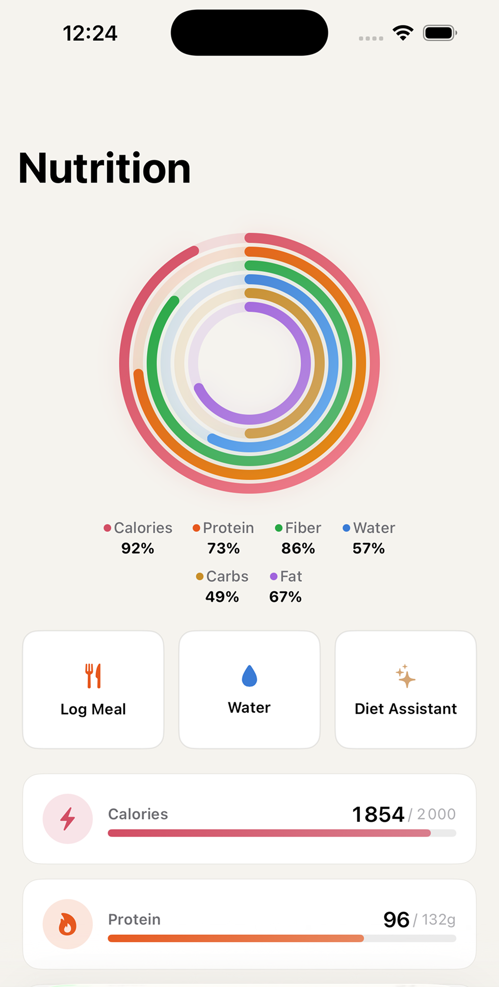 Phaze app nutrition tracking screen