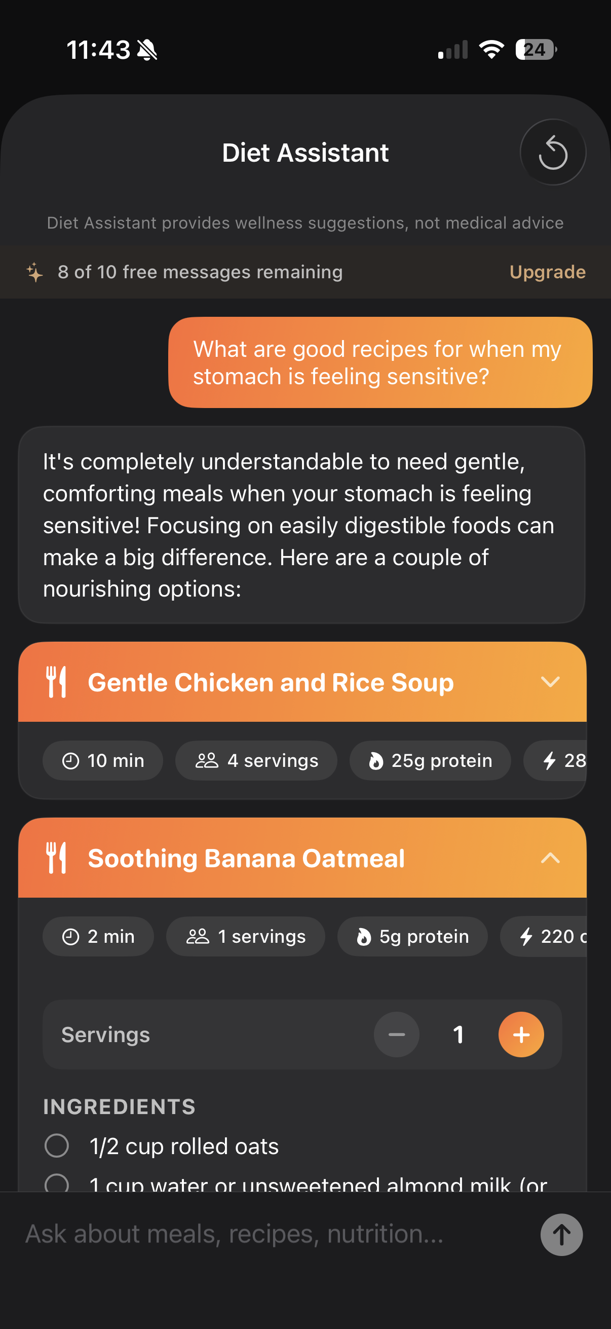Phaze AI diet assistant screen